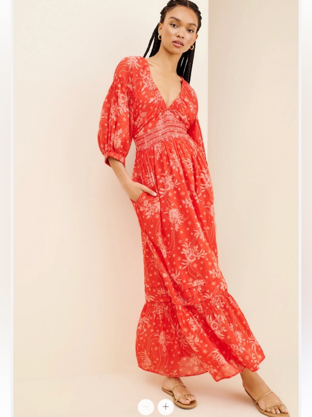 Free People Golden Hour Maxi Dress in Red Motif Floral Women’s Size Medium